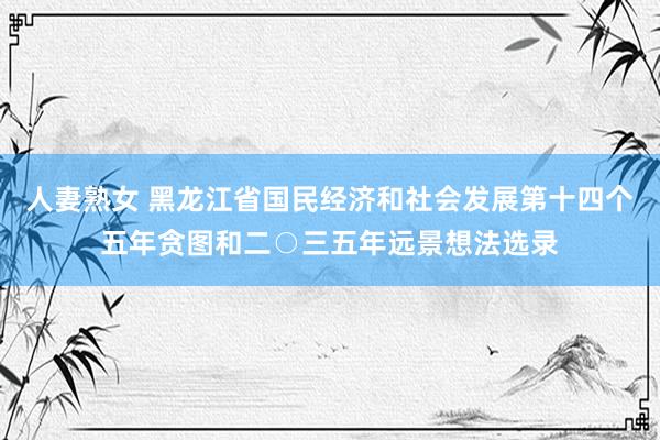 人妻熟女 黑龙江省国民经济和社会发展第十四个五年贪图和二○三五年远景想法选录